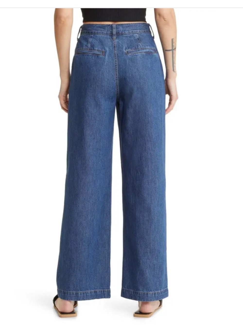 Madewell Baggy Pleated Straight Leg Jeans - Blue Denim - Picture 2 of 8